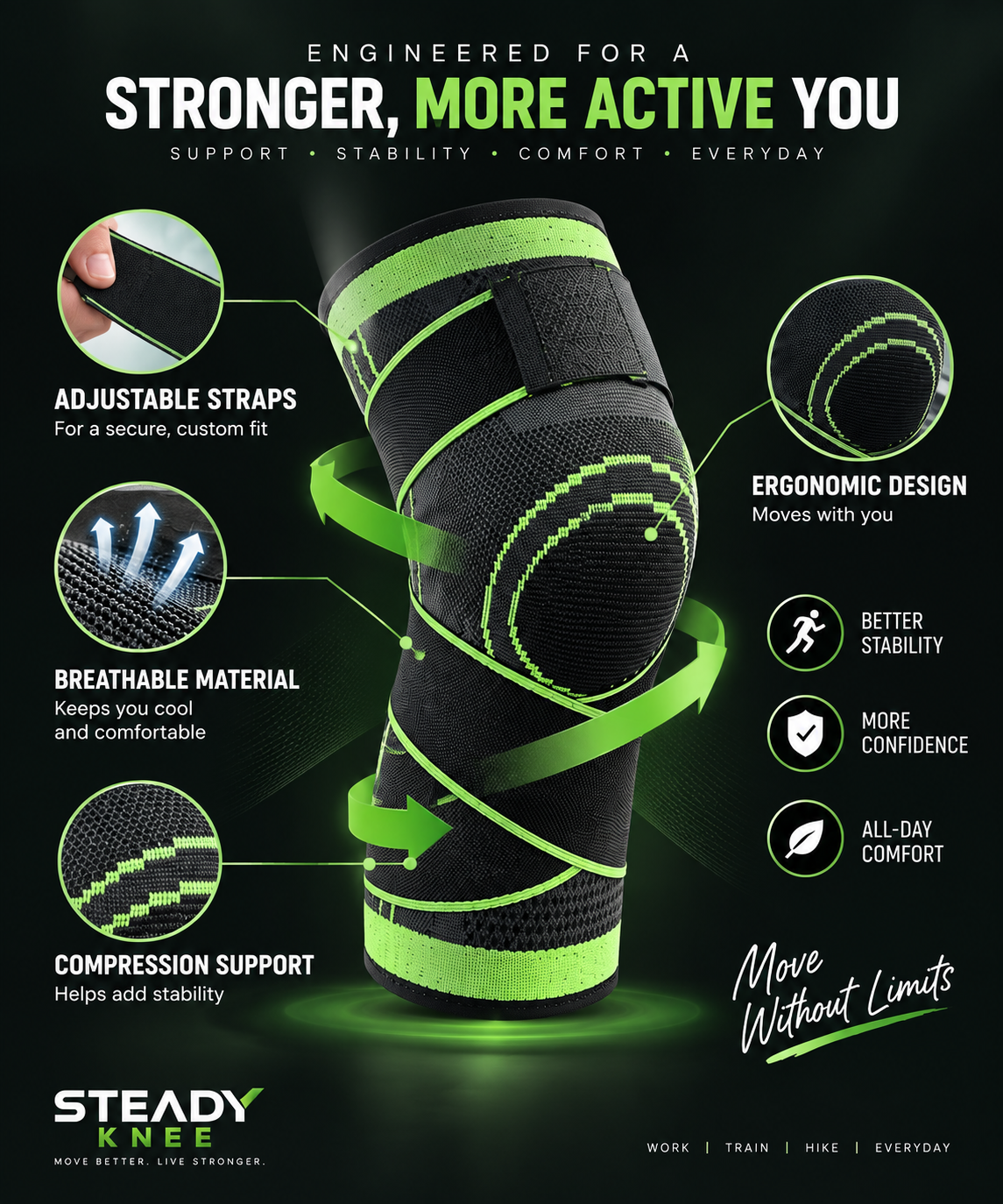 Steady Knee™ Active Compression Brace 1 Pair